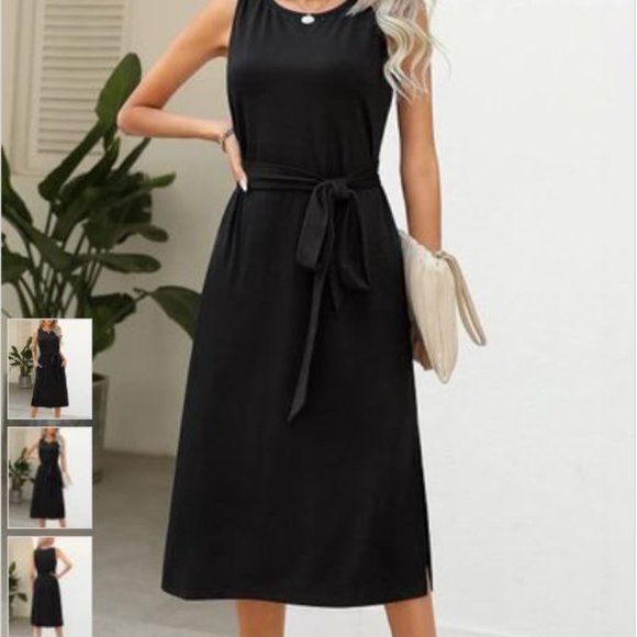 C.CLINE | Black Tie-Waist Crewneck Sleeveless Dress - Picture 2 of 4